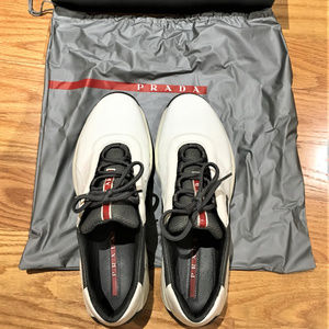 Prada Leather Mesh Low Top White Sneakers, 9EEE al